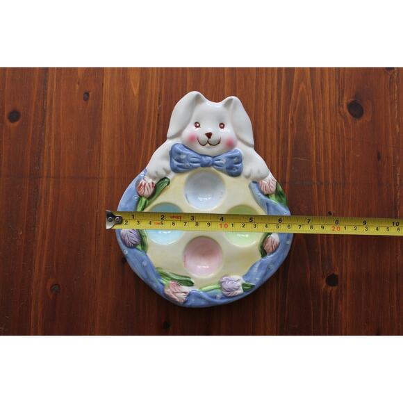 Hand-Painted Easter Bunny Ceramic Deviled Egg Holder Plate Rabbit Dish - Picture 3 of 4